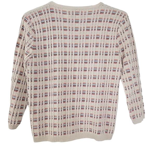 Alfred Dunner Petite Medium Sweater Keyhole Neck Cable Knit 3/4 Sleeve Classic - Picture 4 of 6